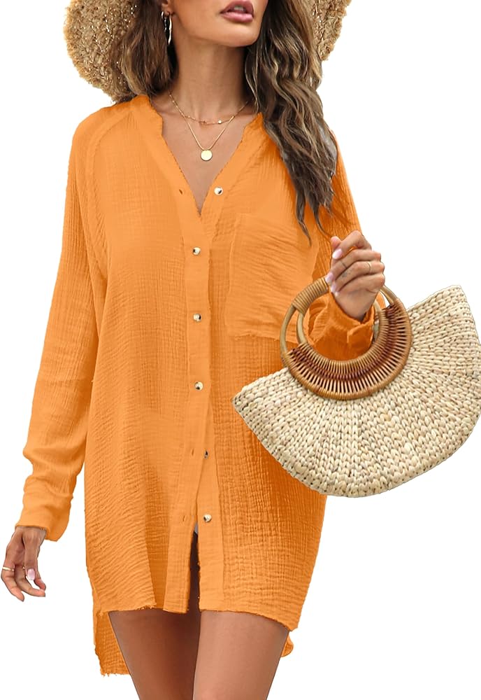 Womens Bathing Suit Cover Ups Swimsuit Coverup for Women 2024 Beach Cover Ups Orange S