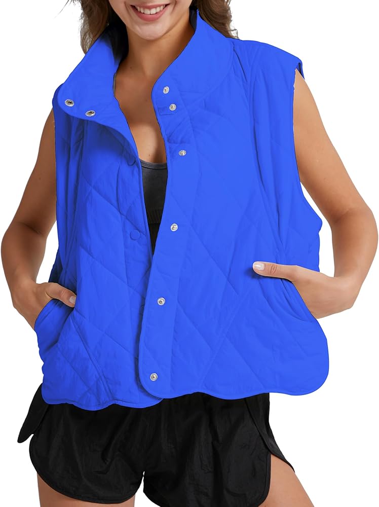 Locachy Women's Lightweight Warm Quilted Vest Stand Collar Button Down Sleeveless Padded Jacket with Pockets