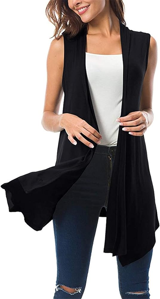 Women's Lightweight Sleeveless Solid Casual Open Front Drape Vest Cardigan Plus Size Coat Jacket