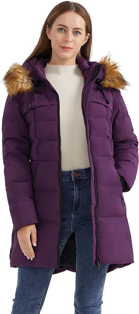 Orolay Women's Winter Down Jacket with Faux Fur Trim Hood