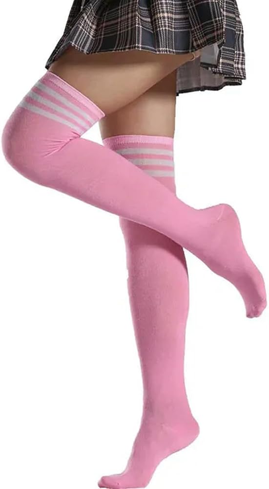 Plus Size Women Striped Stockings Cotton Thigh High Socks Over-Knee Long Leggings Black White Hosiery Thighs Sock