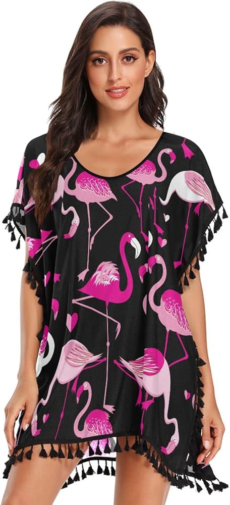 Pink Flamingos Bathing Suit Cover Ups for Women Beach Swimsuit Cover Up Beach Dress S