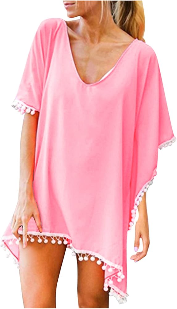 Sleeve Kimono Coverup for Women Chiffon Beach Fringe Hawaiian Tops Swimsuits Micro Bikini Kimono Coverup Women