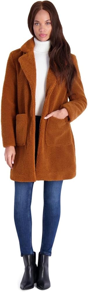 French Connection Women's Faux Shearling Teddy Lapel Midi Coat