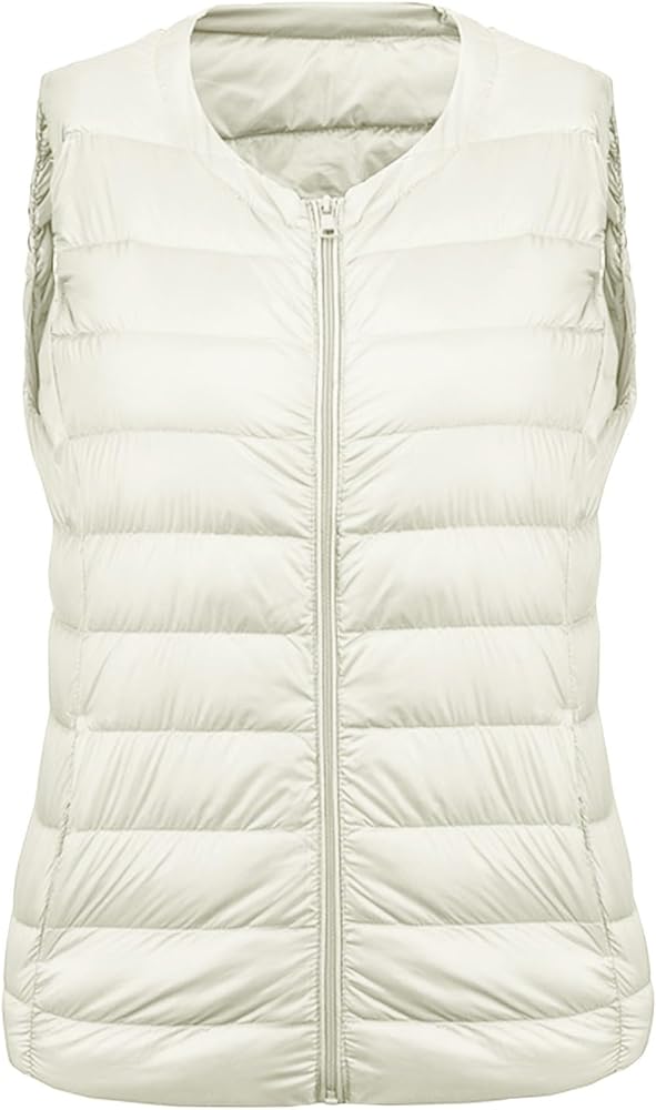 Lightweight Puffer Vest for Women Cropped Zipper Quilted Jacket Water-Resistant Packable Down Vest Fall Plus Size Padded Vest