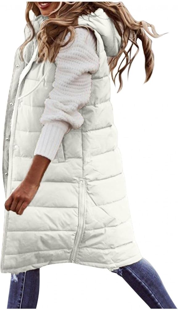 Jacket With Zipper Pockets Women Down Vest Women With Hood Sleeveless Coat