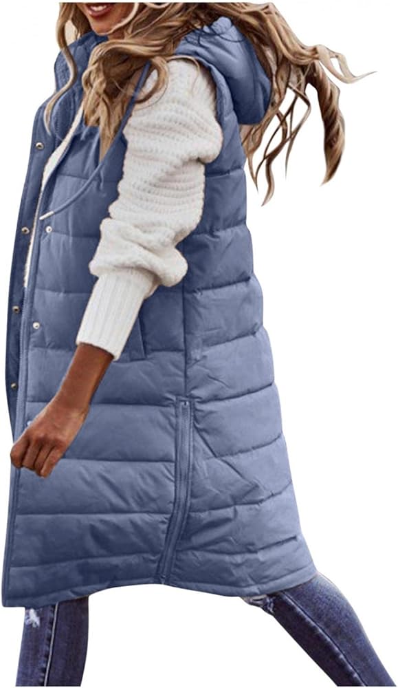 Womens Plus Size Long Down Vest Sleeveless Warm Jacket Winter Thick Slim Zipper Coat Outdoor Puffer VestS Outwear Jacket