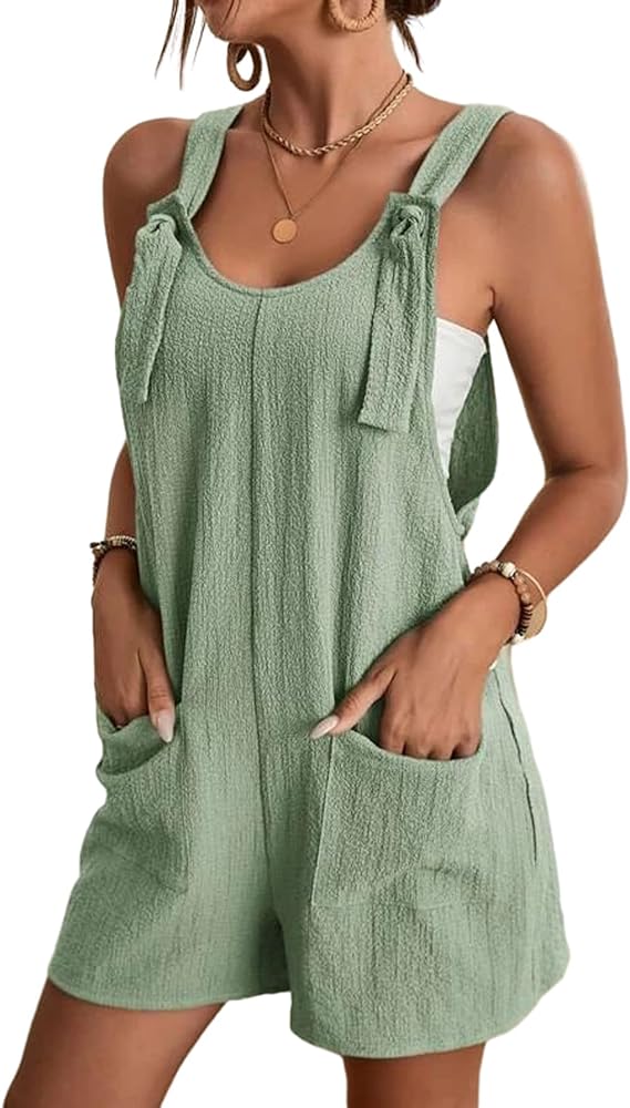 futurino Jumpsuits for Women Casual Summer Shorts Overalls Button Up Comfy Rompers Sleeveless Jumpers with Pockets 2024