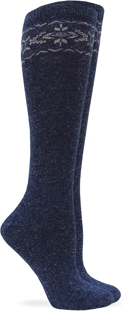 Angora Flower Knee High Socks, 1 Pair, Denim, Medium, Shoe Size W 6-9