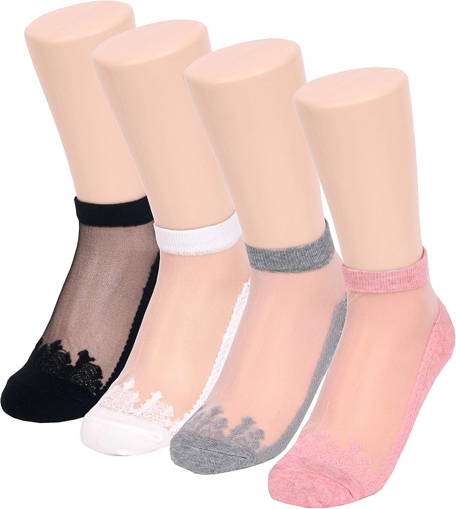 4 Pairs Sheer Mesh Transparent Socks Women - Ultrathin See Through Lace Elastic Ankle Socks