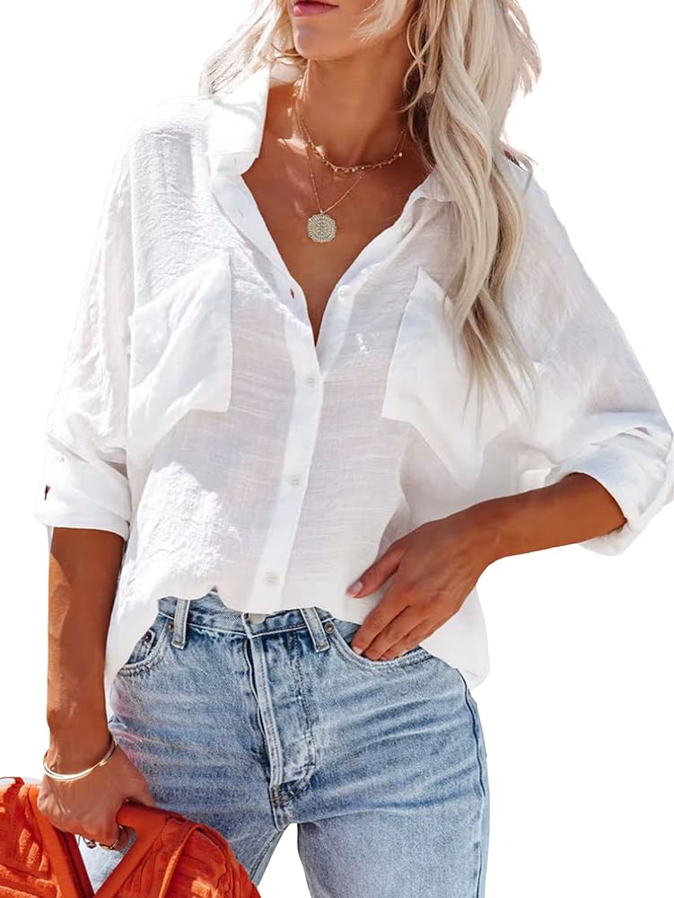 Breezy Lane Button Down Shirt for Women Beach Cover Up Long Sleeve Blouses