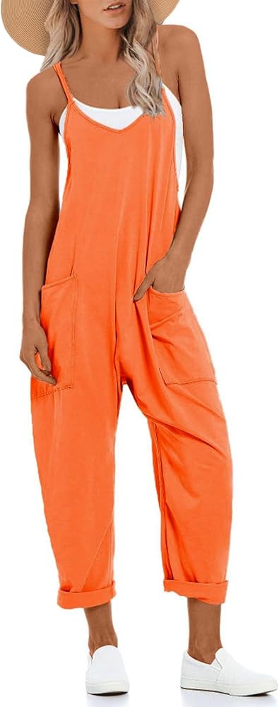 One Piece Jumpsuits for women V Neck Sleeveless Loose Fit overalls Spaghetti Strap Harem Long Pants with Pockets