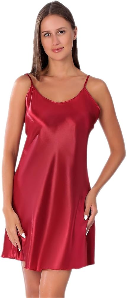 Women's Stain Sleeveless Nightgowns Round Neck Spaghetti Strap Chemise Sleep Dress Soft ladies Slid Satin Sleepwear