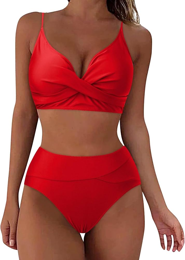 Bathing Suit for Women Retro Wrap High Waist Bikini Split Swimsuit Solid Two Piece Women Vintage Swimwear