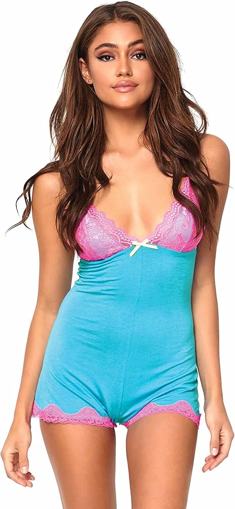 Leg Avenue Women's Seraphina Lace Romper Nightie Pajama Set Lounge and Sleepwear