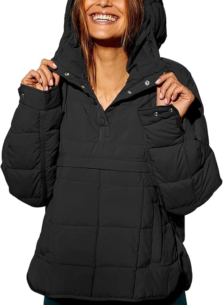 Women Packable Quilted Puffer Jacket Oversized Lightweight Pullover Coats Hooded Puffy Winter Jackets with Pockets