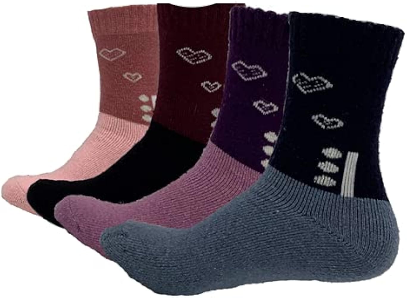 4 Pairs of Women's Thermal Soft Comfort Thick Casual Warm Lamb Wool Crew Socks (Heart)