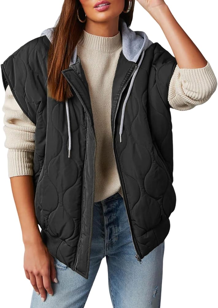 Yimoon Women’s Oversized Puffer Vest with Hood Zip Up Lightweight Quilted Sleeveless Jacket Winter Padded Gilet Outwear