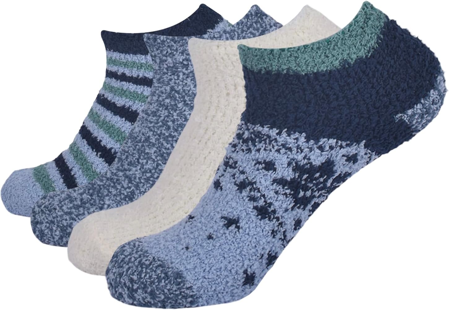 Lucky Brand Women's 4-Pack Snowflake Fair Isle Softee Low Cut Socks, Light Blue, 9-11