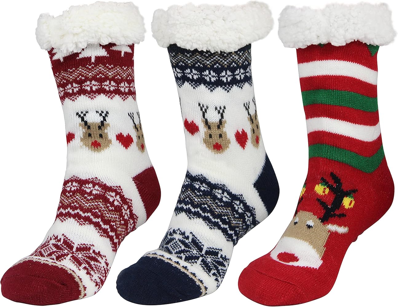 Slipper Socks for Women with Gripper - Winter Non Slip Thick Fuzzy Socks - Warm Cozy Christmas Gift