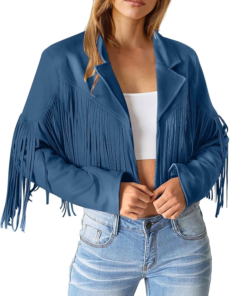 Women's Fringe Faux Suede Leather Jackets 2024 Vest Sleeveless 70s Hippie Women's Fringe Faux Suede Leather Jackets