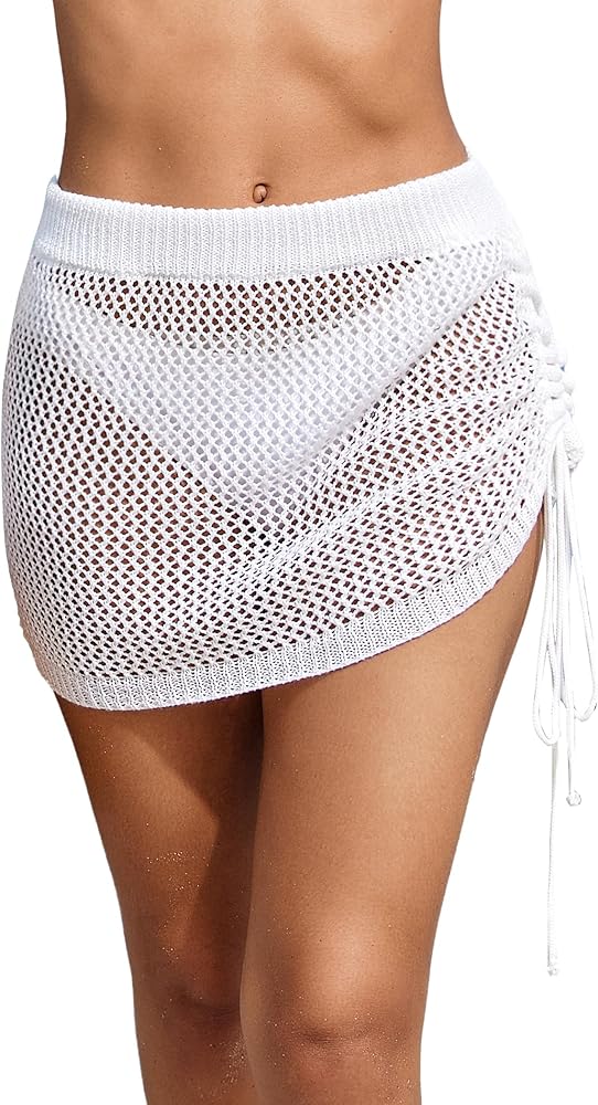 AI'MAGE Women's Crochet Cover Up Skirt 2024 Knit Drawstring Beach Skirt Coverups for Swimwear XS-XXL