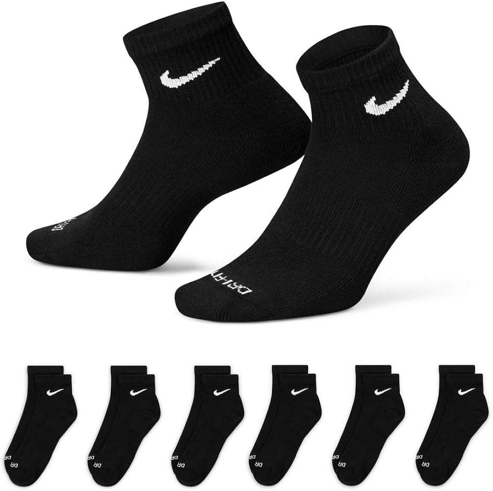 Nike Everyday Plus Cushioned Ankle Socks (6 Pairs) XL Black | White