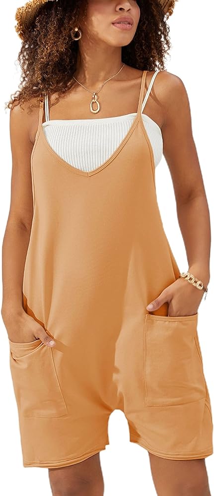 Xiaoxuemeng Womens Comfy Romper Loose jumpers Spaghetti Strap Shorts Jumpsuit with Pockets