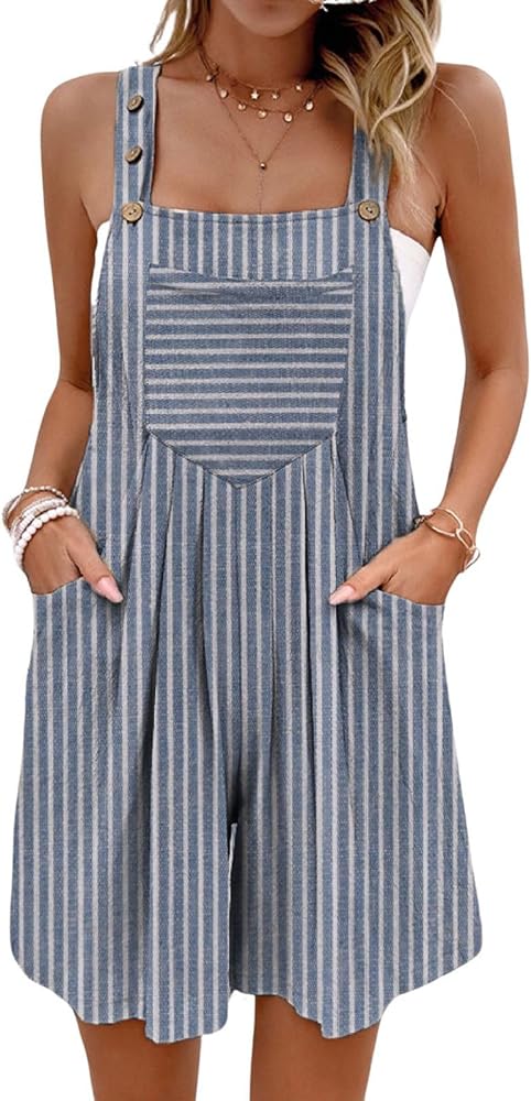 chouyatou Women's Adjustable Strap Striped Wide Leg Jumpsuit Bib Overall Romper Shorts with Pockets