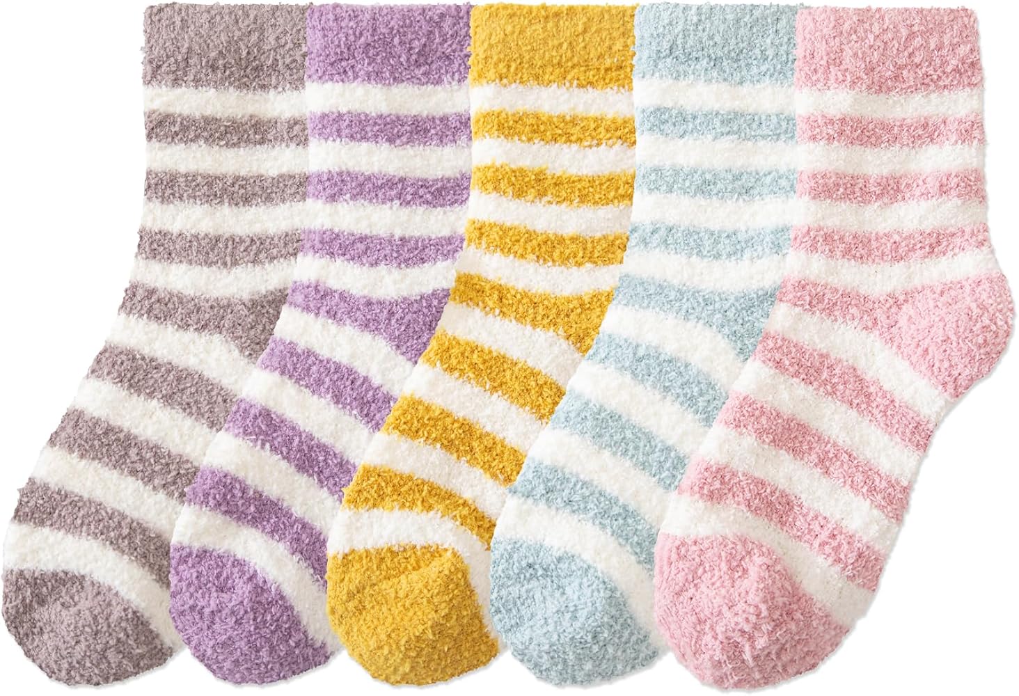 IIG Upgrade Non-shedding Womens Super Soft Fuzzy Socks Winter Colorful Cozy Home Slipper Socks Cute Fluffy Sleeping Christmas Socks Gift (Clssic Striped 01-5 pairs)