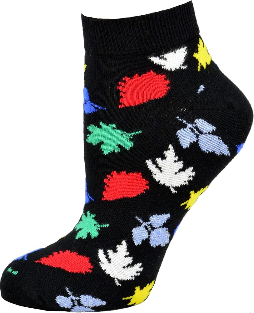 Leaf Pattern Socks, Buy Ankle Lightweight Socks, Important Socks for Women, Machine Washable, Black Performance Socks