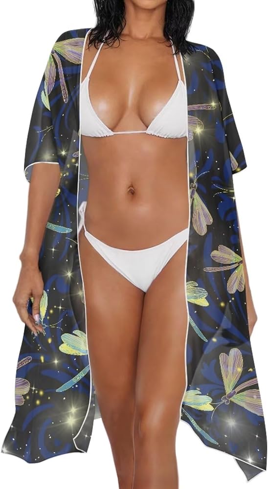 JEOCODY Womens Summer Beach Swimsuit Cover Up Plus Size Cardigan Kimono for Swimwear