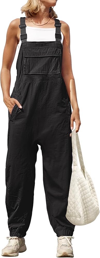 ZESICA Women's Sleeveless Overalls Jumpsuit Casual Loose Adjustable Straps Bib Long Pant Jumpsuits with Pockets