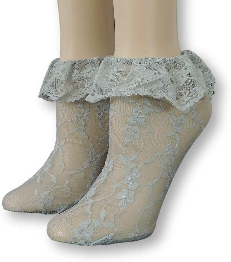 Women Steel Grey Mesh Socks with edging lace