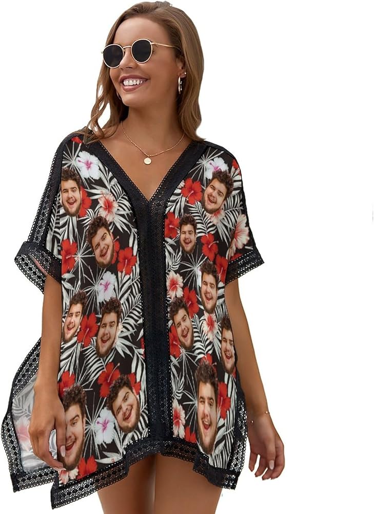 Personalized Face Women's Swimsuit Cover Ups for Swimwear Summer Flowers Bathing Suit Beach Coverups Dresses