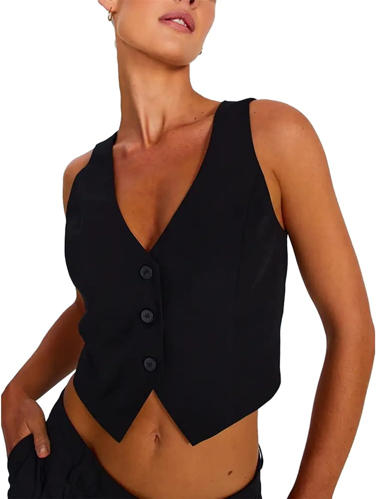 Women's Business Button Up Sleeveless Vests Fully Lined V Neck Regular Fitted Jacket Waistcoat