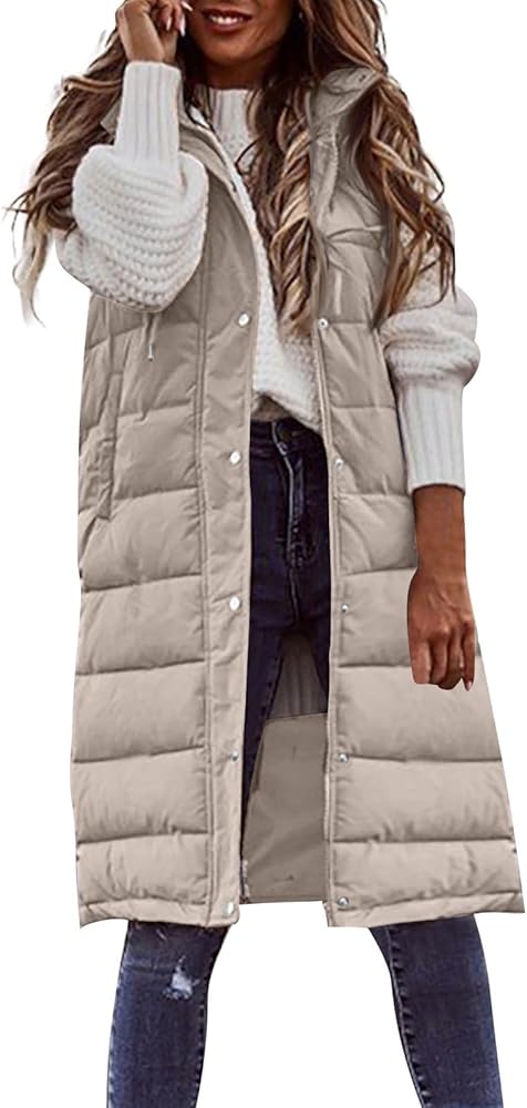 Vests for Women Fashion Puffer Long Winter Coats Plus size Jacket Sleveless Full Zipper Down Coats Thickened Warm