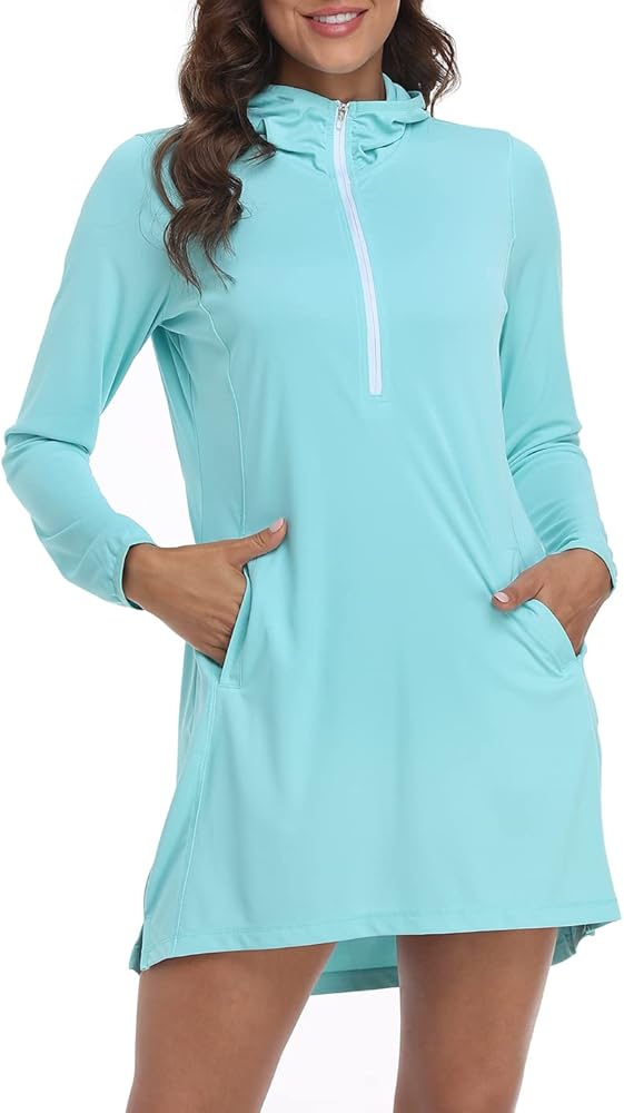 HDE Beach Coverups for Women UPF 50 Long Sleeve Swim Cover Up Dress with Hood