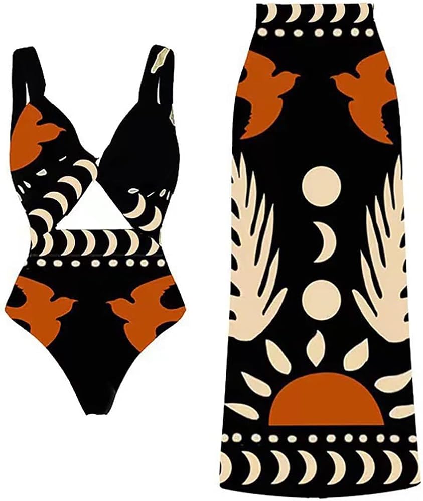 Women One Piece Swimsuit with Matching Cover Ups Vintage Floral Sexy Bikini Sets Tummy Control Bathing Suit