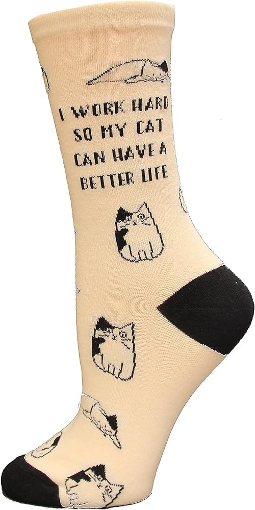 K. Bell Women's Fun Cat Lovers Crew Socks-1 Pairs-Cool & Cute Wordplay Novelty Gifts