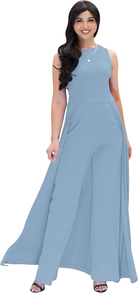 KOH KOH Sleeveless Flattering Dressy Long Pant Cape Classy Elegant Jumpsuit