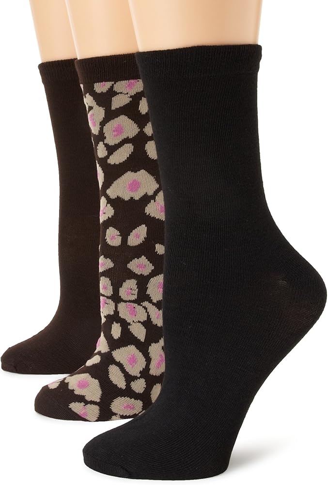 Anne Klein Women's Three-Pair Pack Leopard Crew Socks