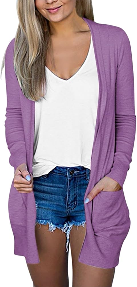 Womens Casual Lightweight Long Sleeve Cardigan Soft Drape Open Front Fall Dusters Sweaters Outwear Coat with Pockets