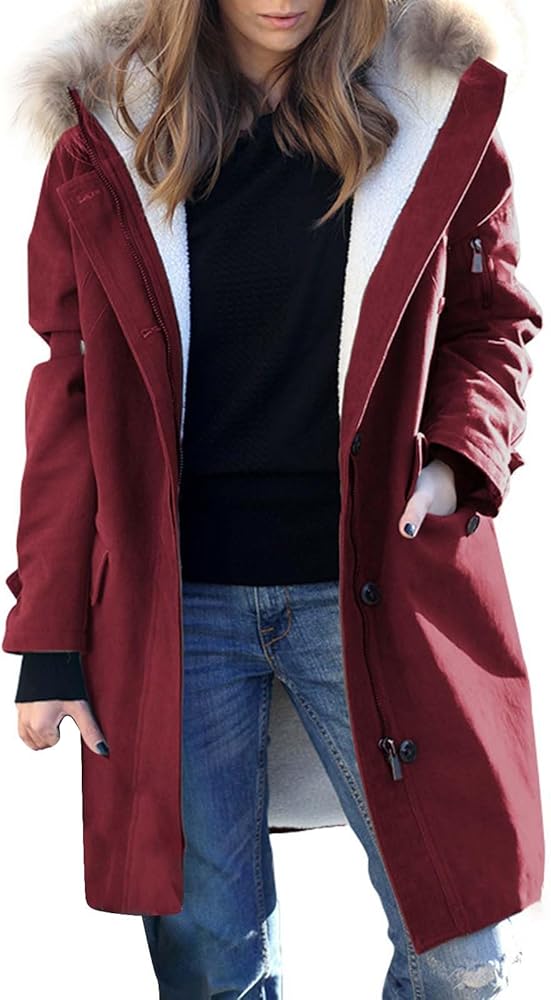 Winter Long Puffer Jackets for Women Plus Size Casual Winter Cozy Coat Lightweight Sherpa Jacket Women with Hood