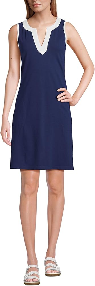 Lands' End Women's Long Cotton Jersey Sleeveless Swim Cover-up Dress Print