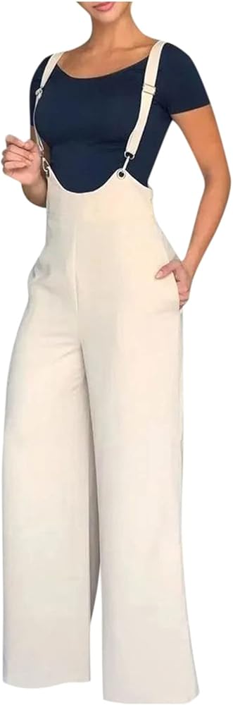 Log in,Work Overalls For Women, Light Blue Romper Women Pants Fall Jumpsuits Plus Size Cotton Women's Fashion Casual Solid Color Zipper Strap Adjustable Wide Leg Suspenders (L, Beige-1)