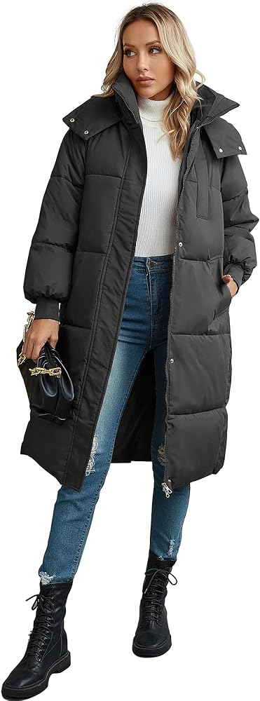 Women's Maxi Long Puffer Coat Zip Hooded Down Quilted Thicken Winter Snow Outwear Jacket with Pockets