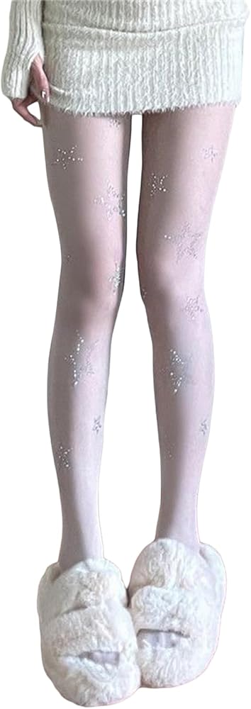 Women Teen Girls Y2K Rhinestone Tights Sparkly Sequin Pantyhose Party Goth Sheer Mesh Stockings Hosiery