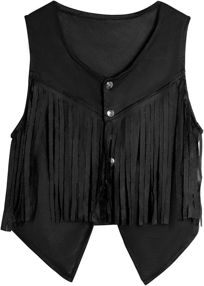 Women Tassel Vest 70s Hippie Sleeveless Faux Suede Rivets Fringe Vest Waistcoat Jacket Cowgirl Outfits