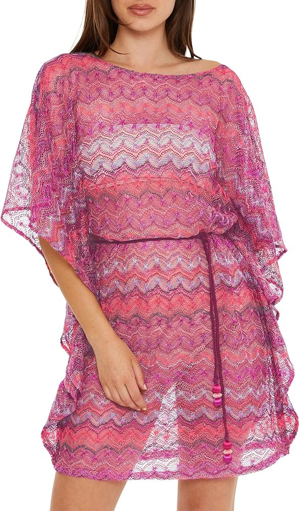 Trina Turk Athena Belted Caftan, Casual Boat Neck Dress, Beach Cover Ups for Women